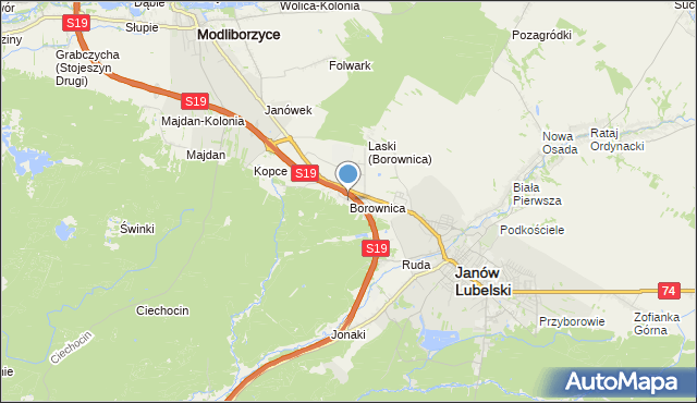 mapa Borownica, Borownica gmina Janów Lubelski na mapie Targeo